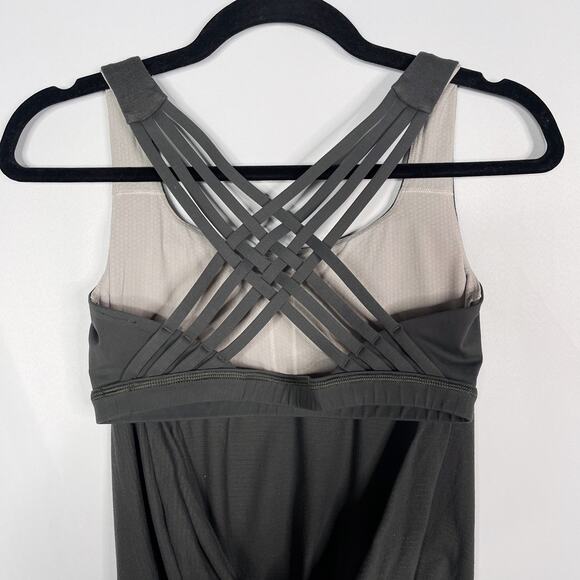 Lululemon Womens 6 Gray Grey Wild Tank Top Open Strappy Back Shelf Bra Luon - Picture 6 of 10